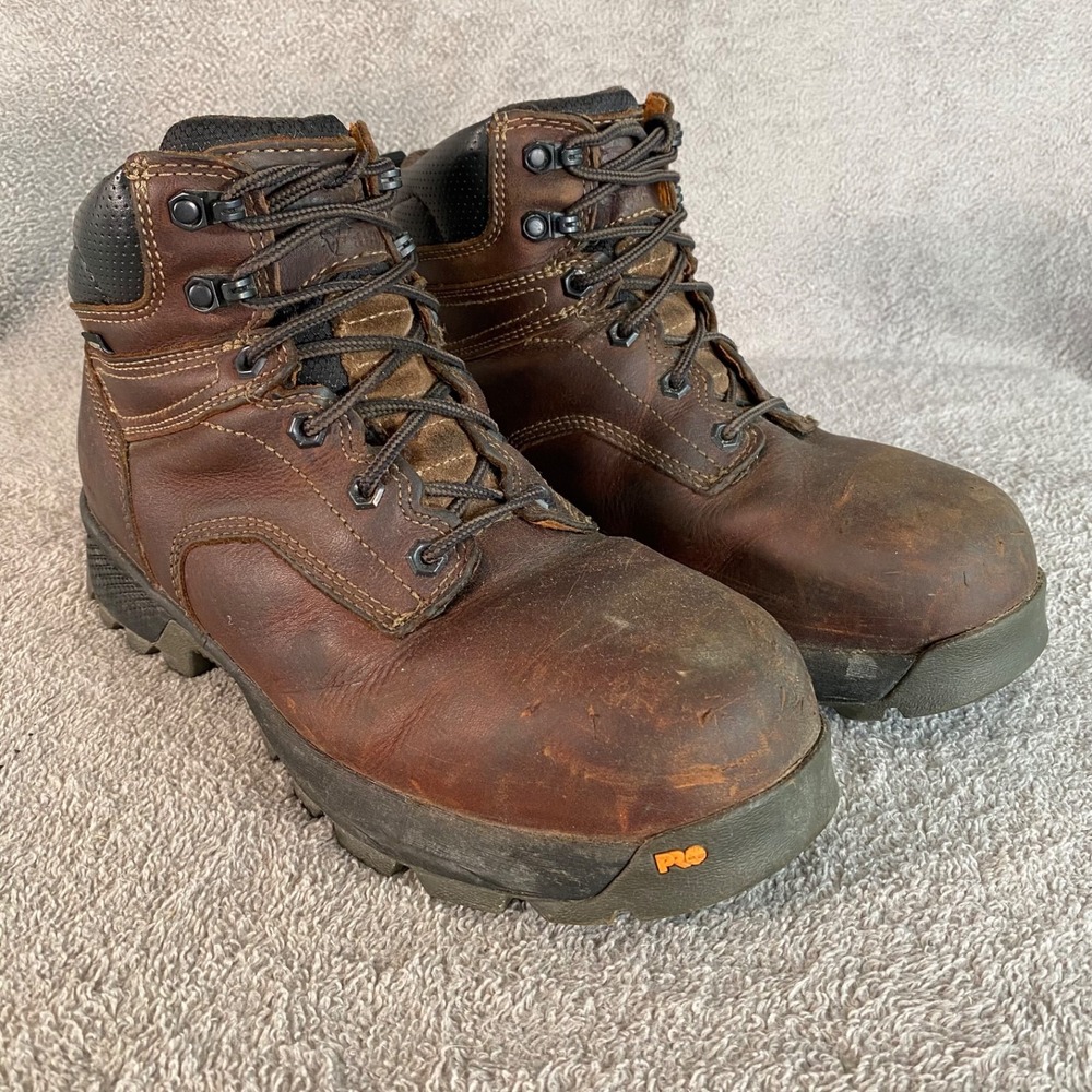 Timberland PRO Mens Brown Leather Work Boots 9.5M Safety Toe Waterproof EH